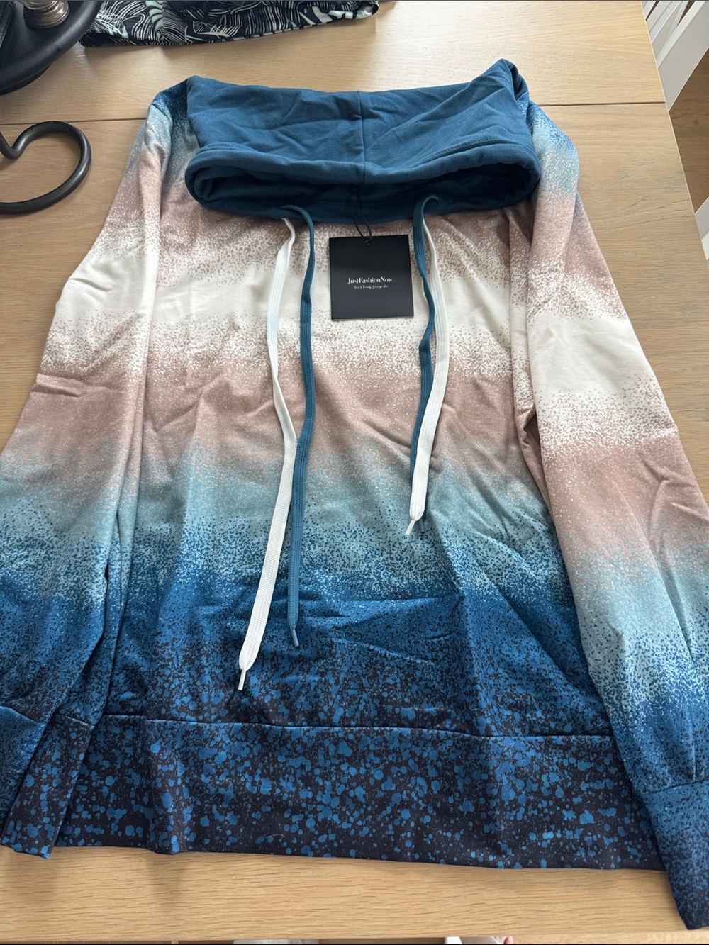 Women’s Ombre Blue & Tan Hooded Pullover Sweatshirt